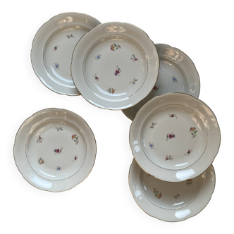 Set of 6 antique porcelain soup plates with gilding PL Limoges