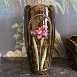 Rare Art Nouveau Ensemble circa 1900 – Glazed ceramic with iris decoration – Trio