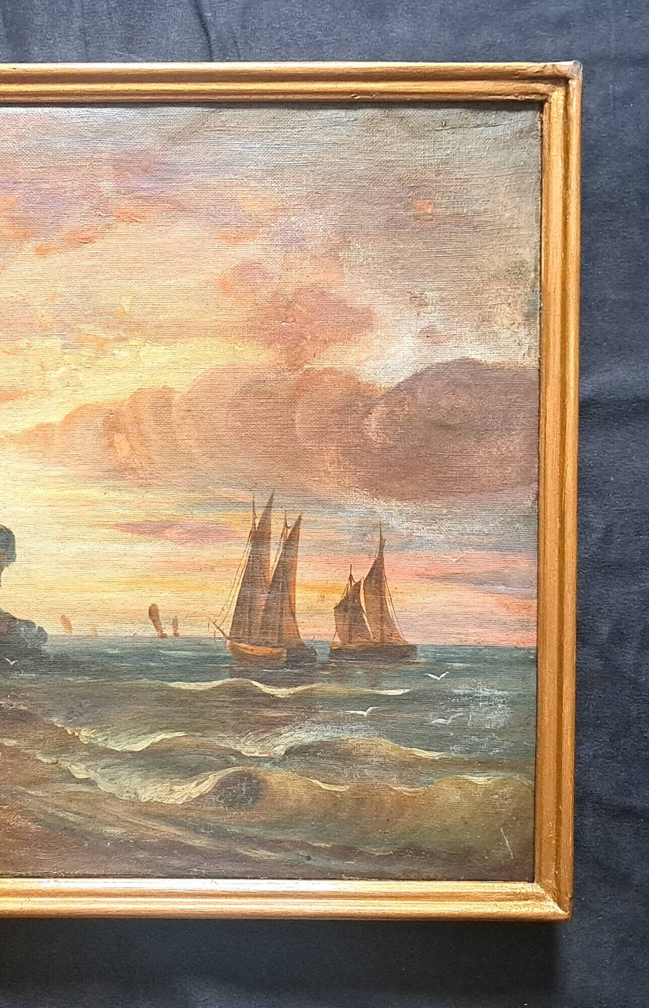Pair of Impressionist paintings, Oil on canvas 1830, Romantic seascape