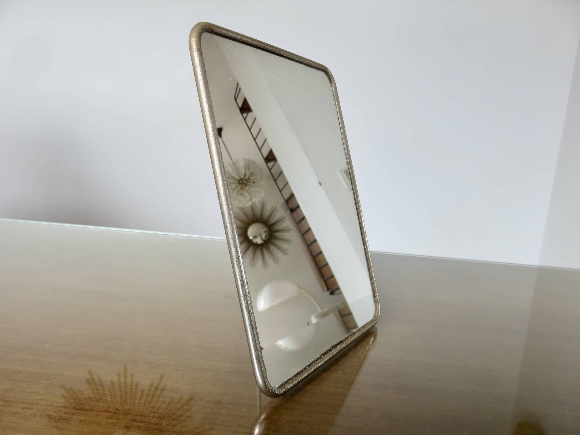 Vintage barber mirror for tabletop or wall hanging, 1950s 60s.