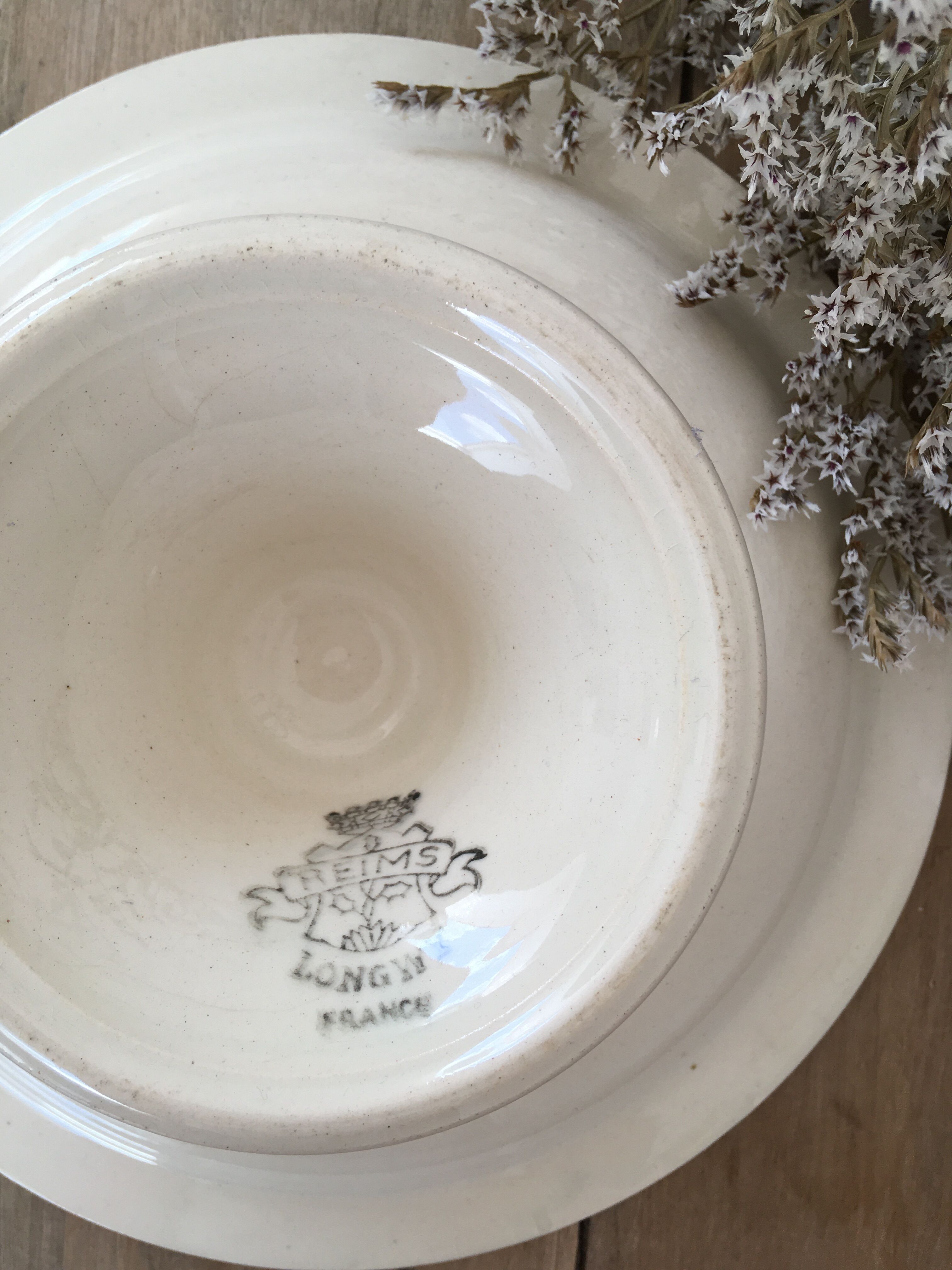 Compotier piédouche fleurs bleues Longwy