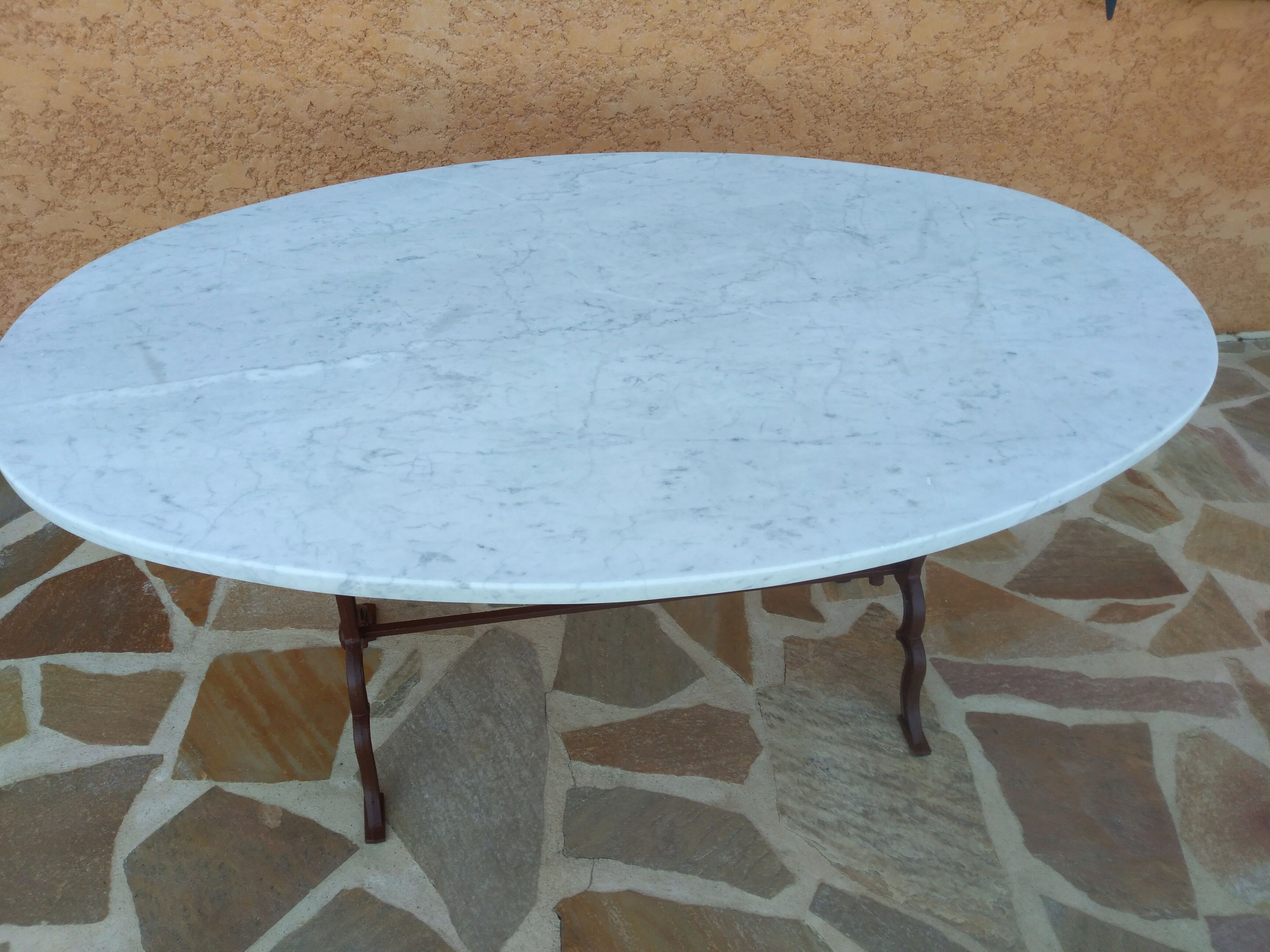 Former large parisian bistro table marble 1940s
