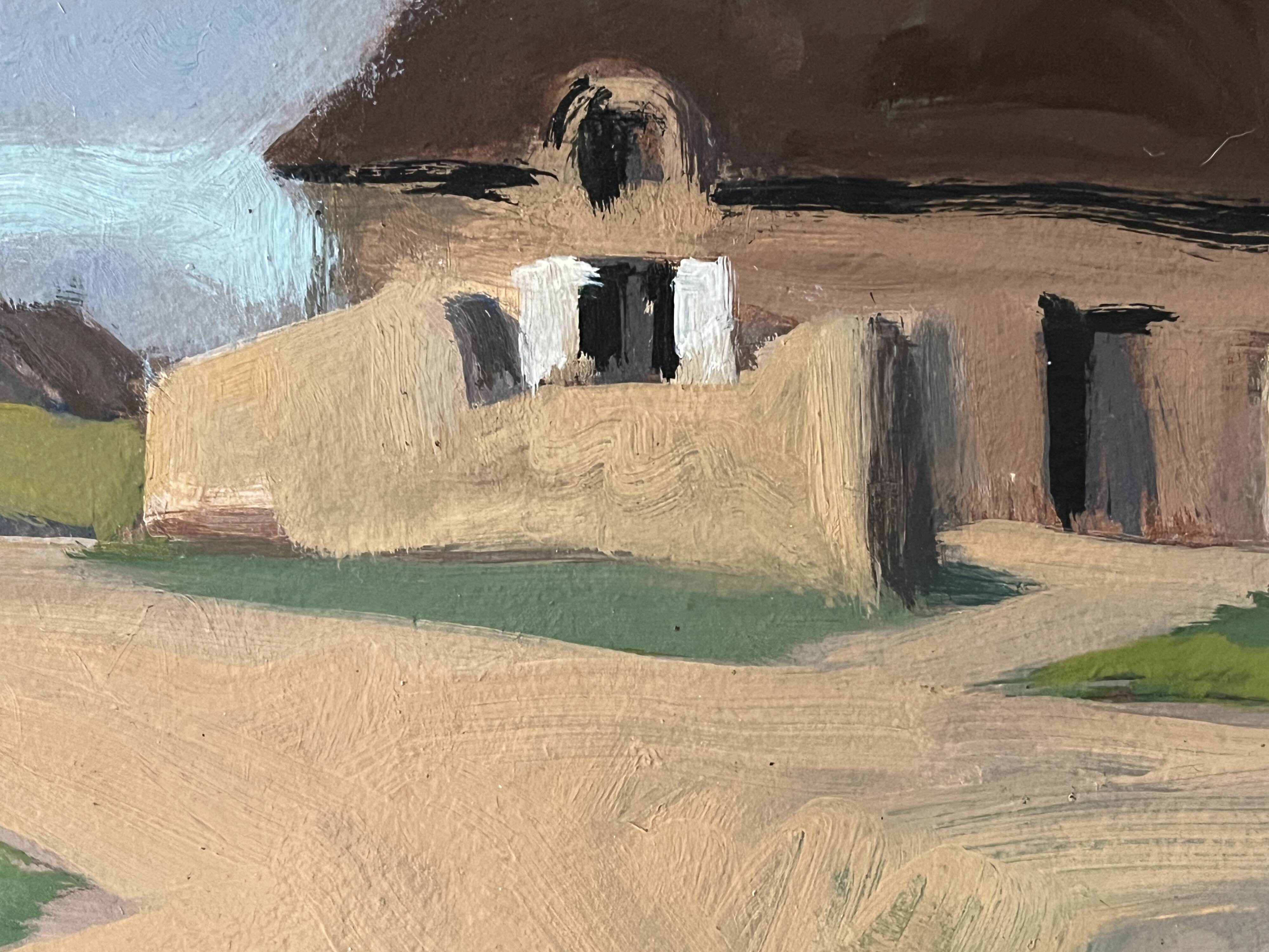 Large oil on panel of a Breton landscape 1950, antique painting signed.