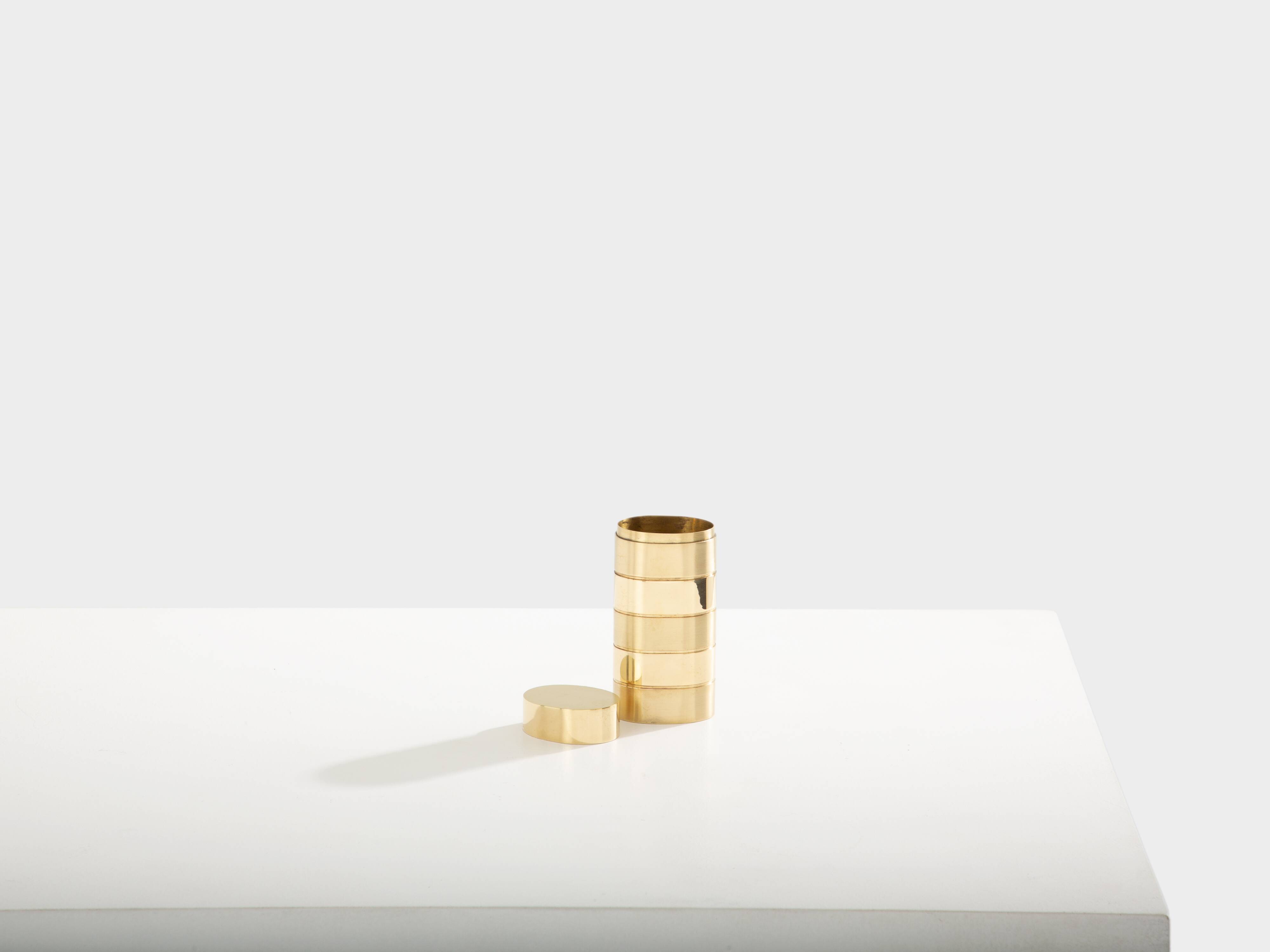 Gabriella Crespi small brushed and polished brass box signed circa 1970.