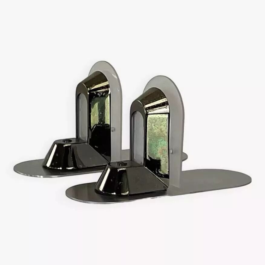 Pair of vintage stainless steel and glass wall lights