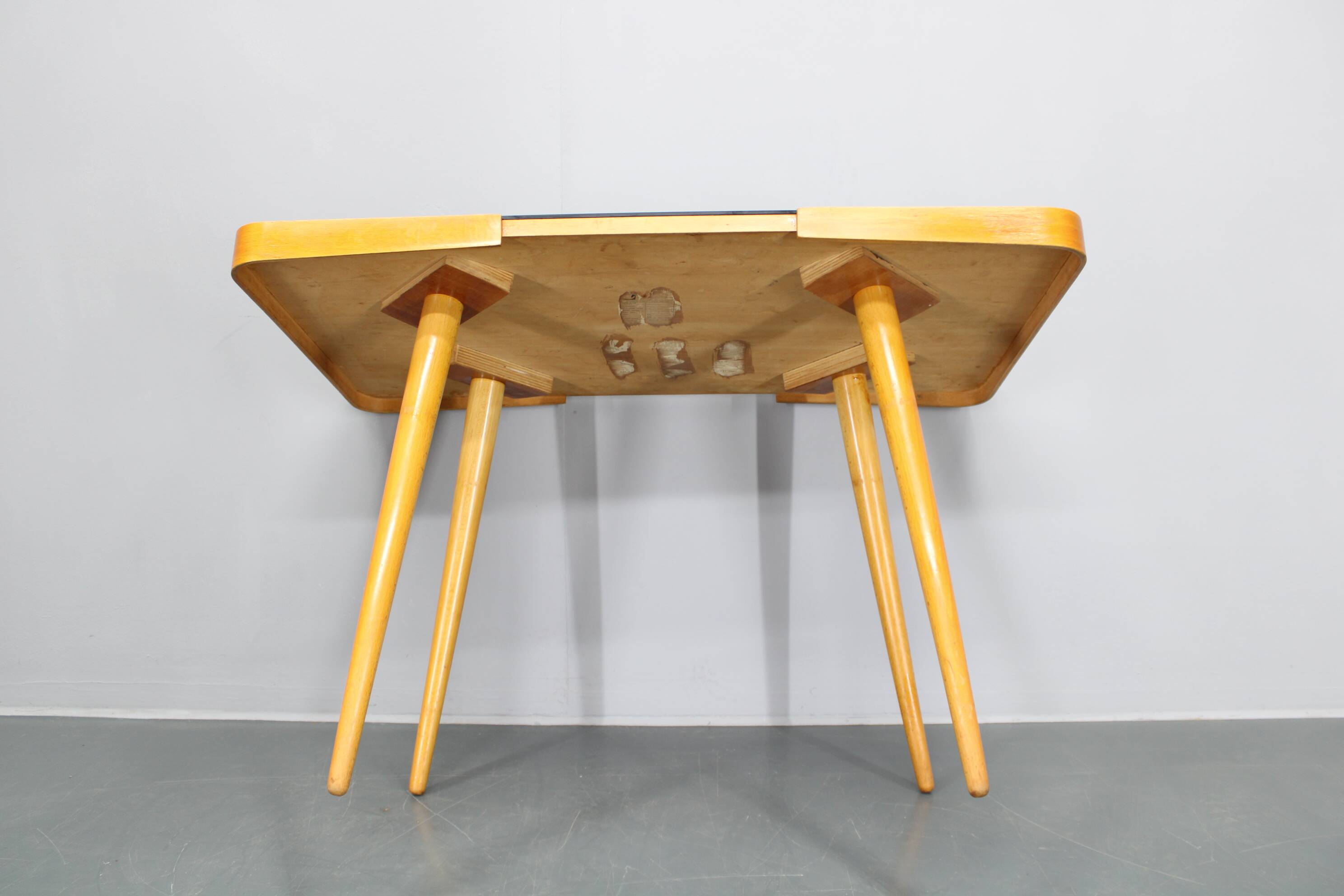 1960s Beech Coffee Table with Glass Top , Czechoslovakia