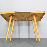 1960s Beech Coffee Table with Glass Top , Czechoslovakia