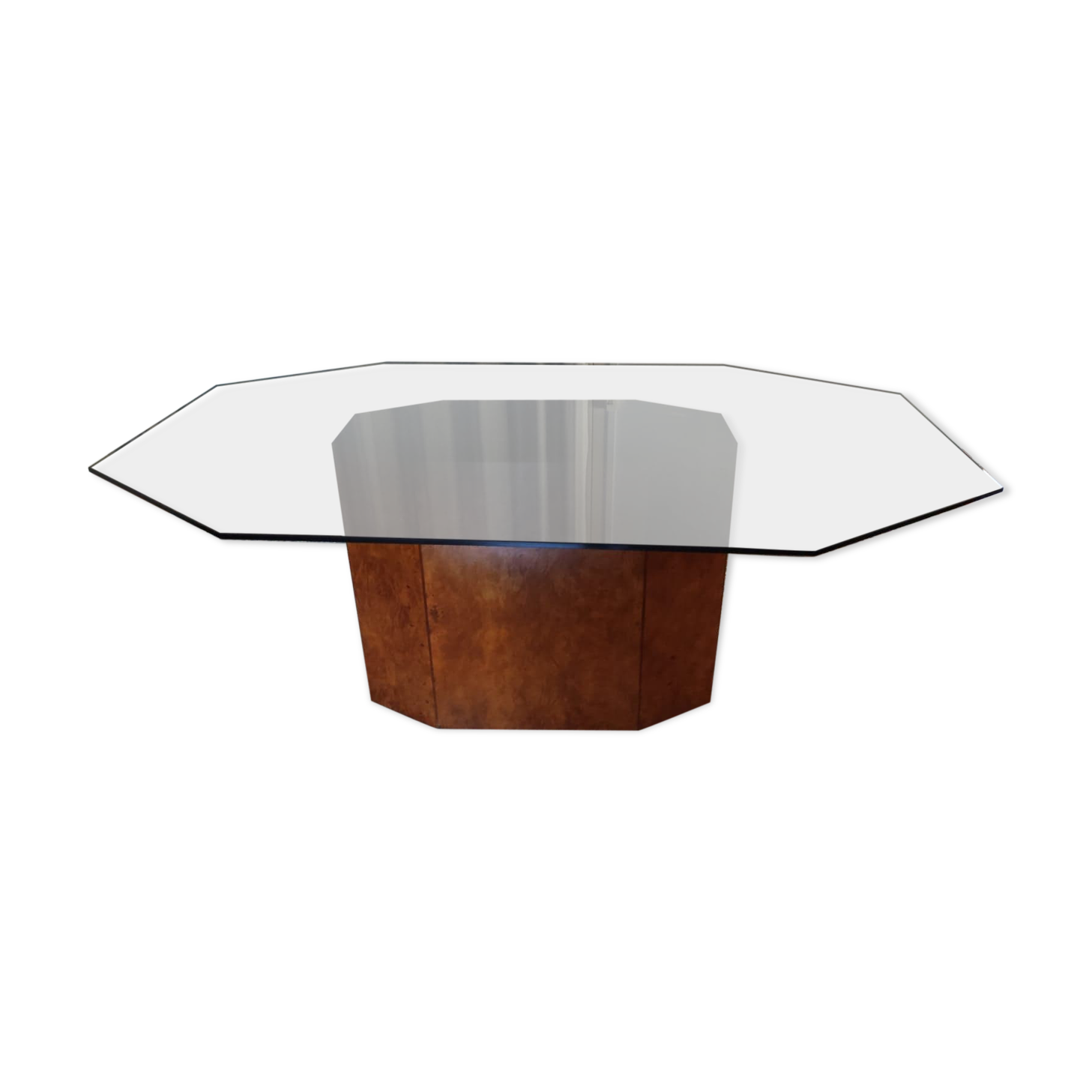 Table smoked glass and walnut bramble 80s