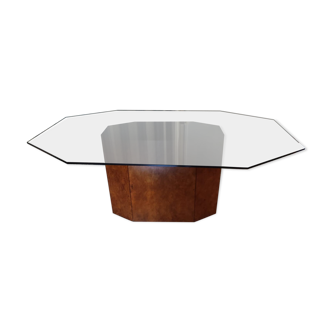 Table smoked glass and walnut bramble 80s
