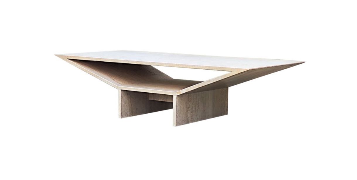 Travertine coffee table - 70s - brutalist and minimalist - Italy