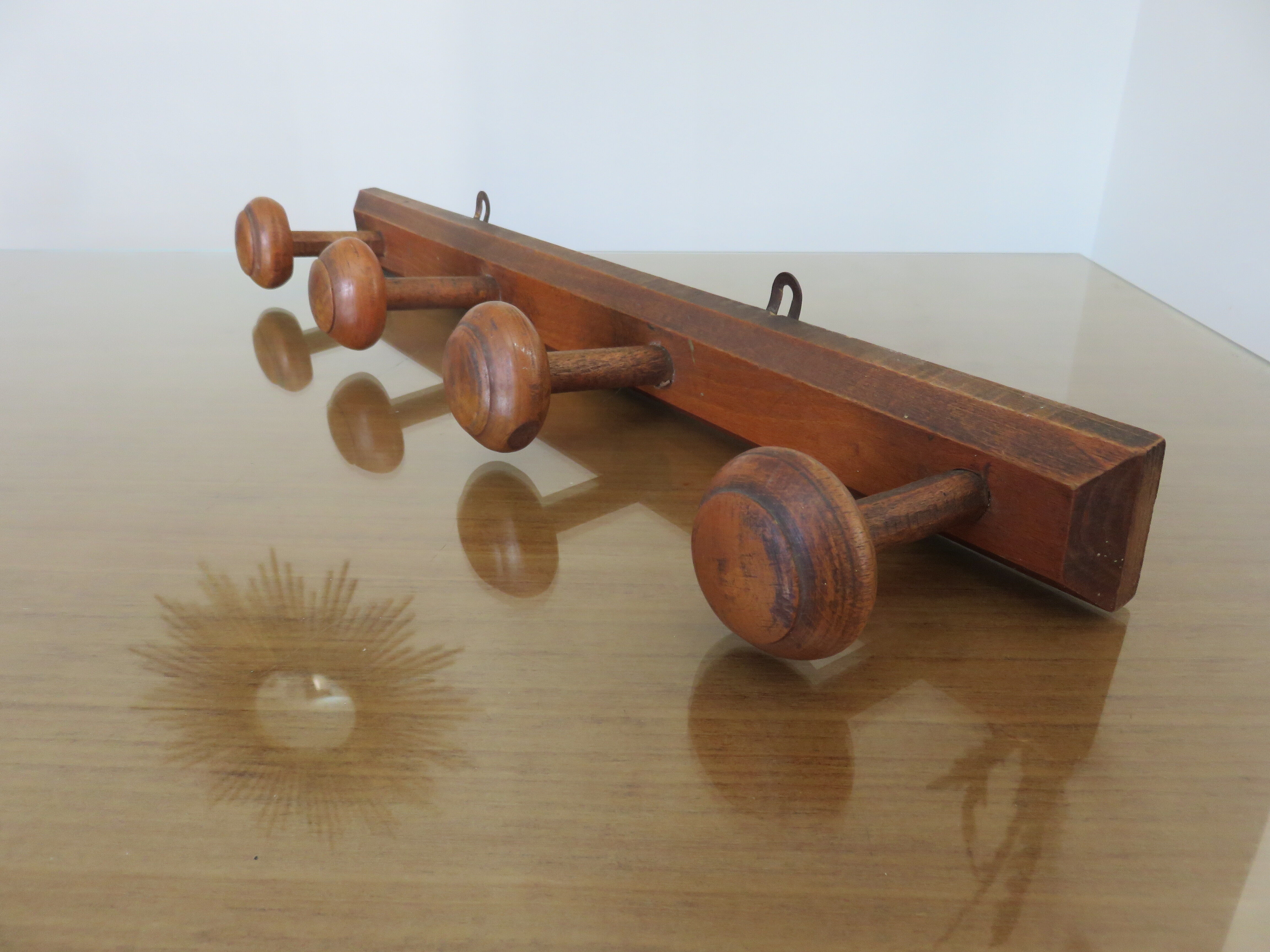 Wooden wall coat rack 4 hooks art deco 1940 1950