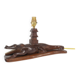 Vintage 1950s Carved Wooden Mahogany Crocodile Table Lamp