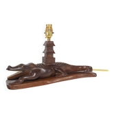 Vintage 1950s Carved Wooden Mahogany Crocodile Table Lamp