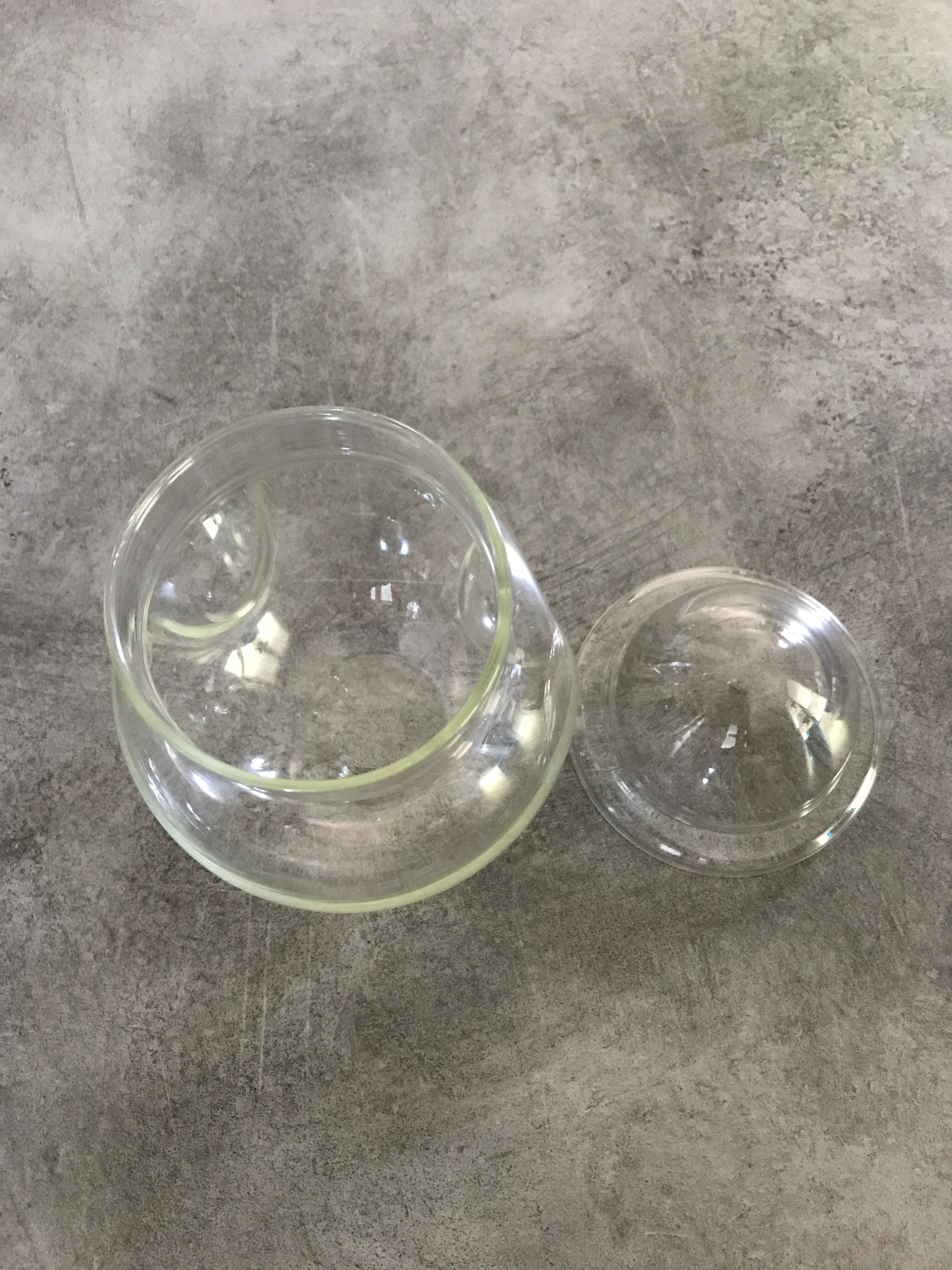 Jar type bonbonnière in translucent glass shape round modernist