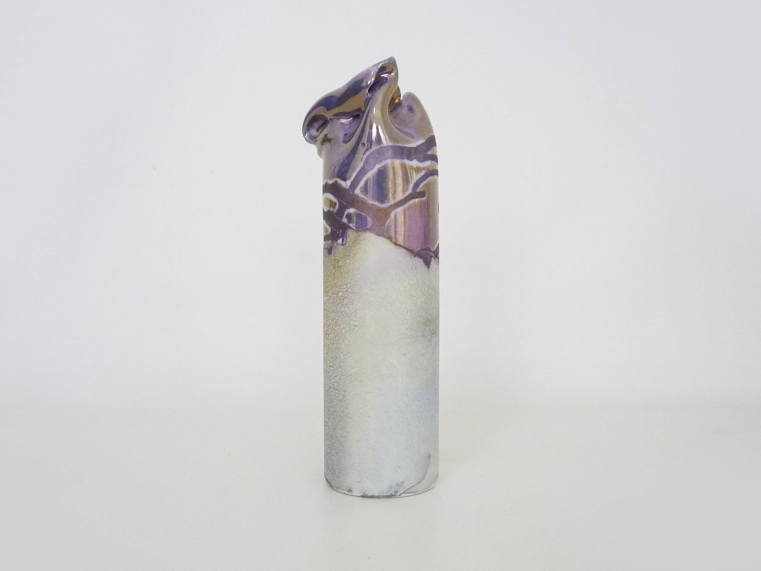 Joseph Bougère Iridescent purple pink ceramic vase signed JB 1989