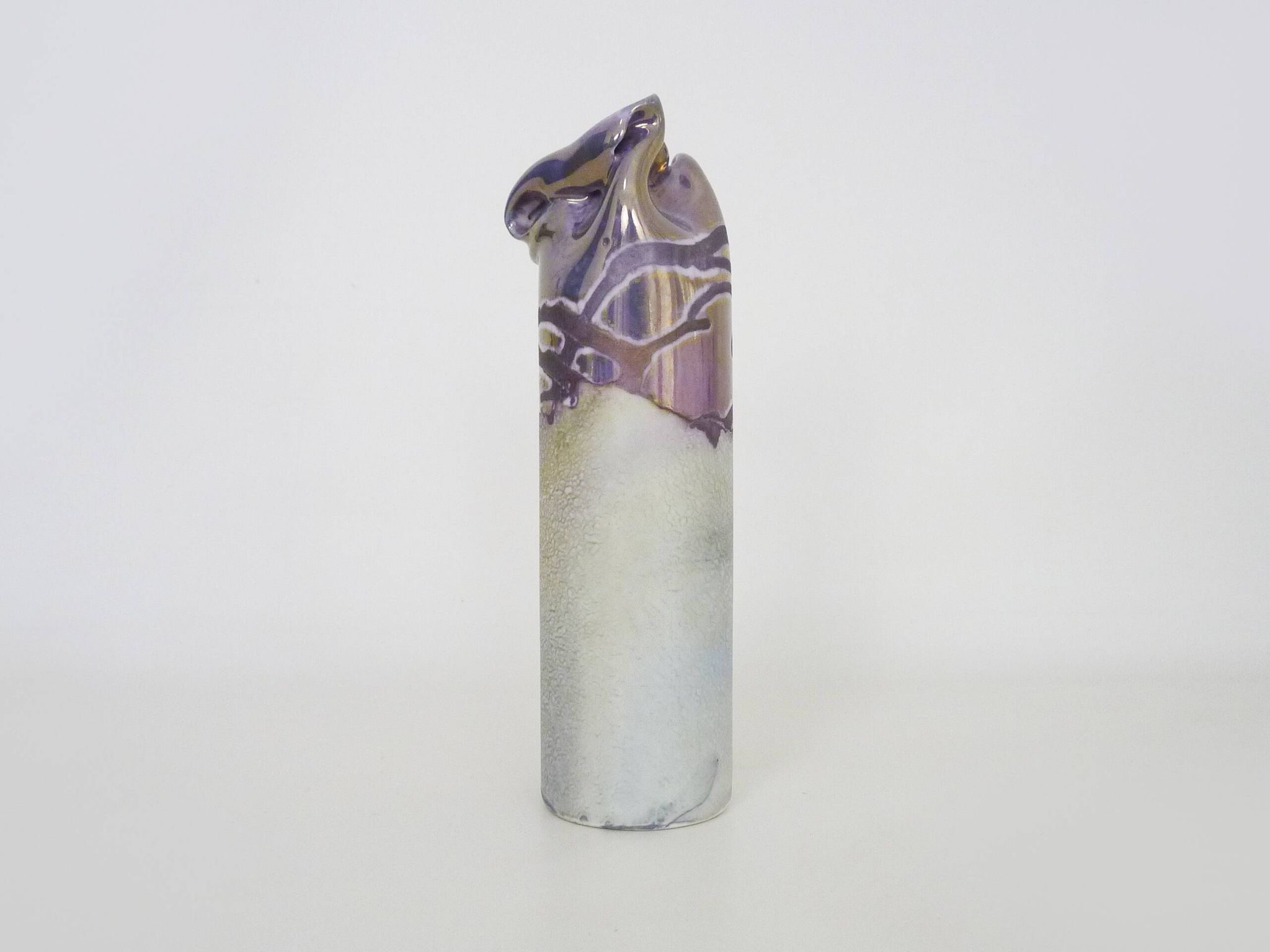 Joseph Bougère Iridescent purple pink ceramic vase signed JB 1989