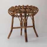 Tabouret ottoman en bambou et rotin 1960