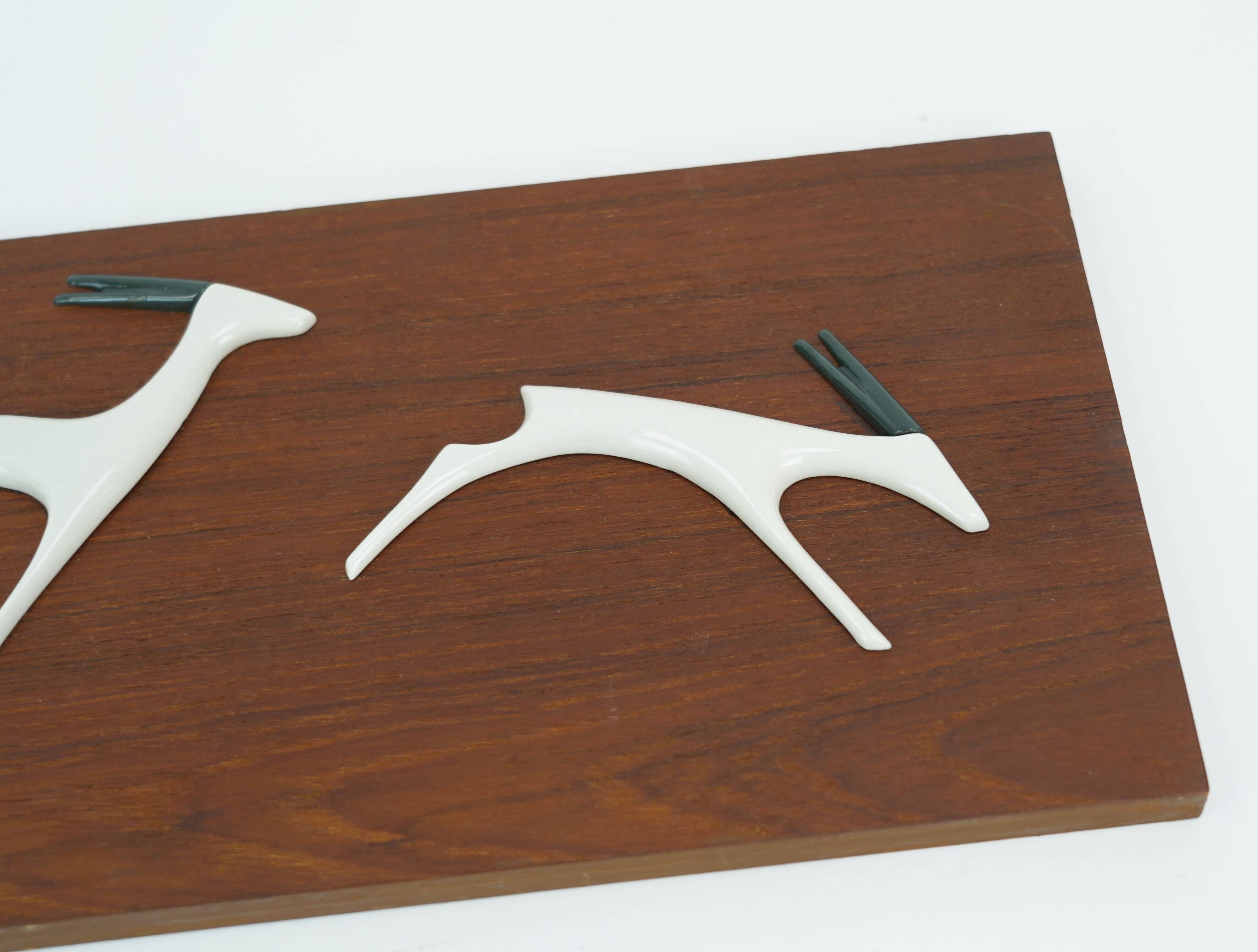 teak WALL PANEL porcelain antelopes sgrafo modern 60s design peter mueller