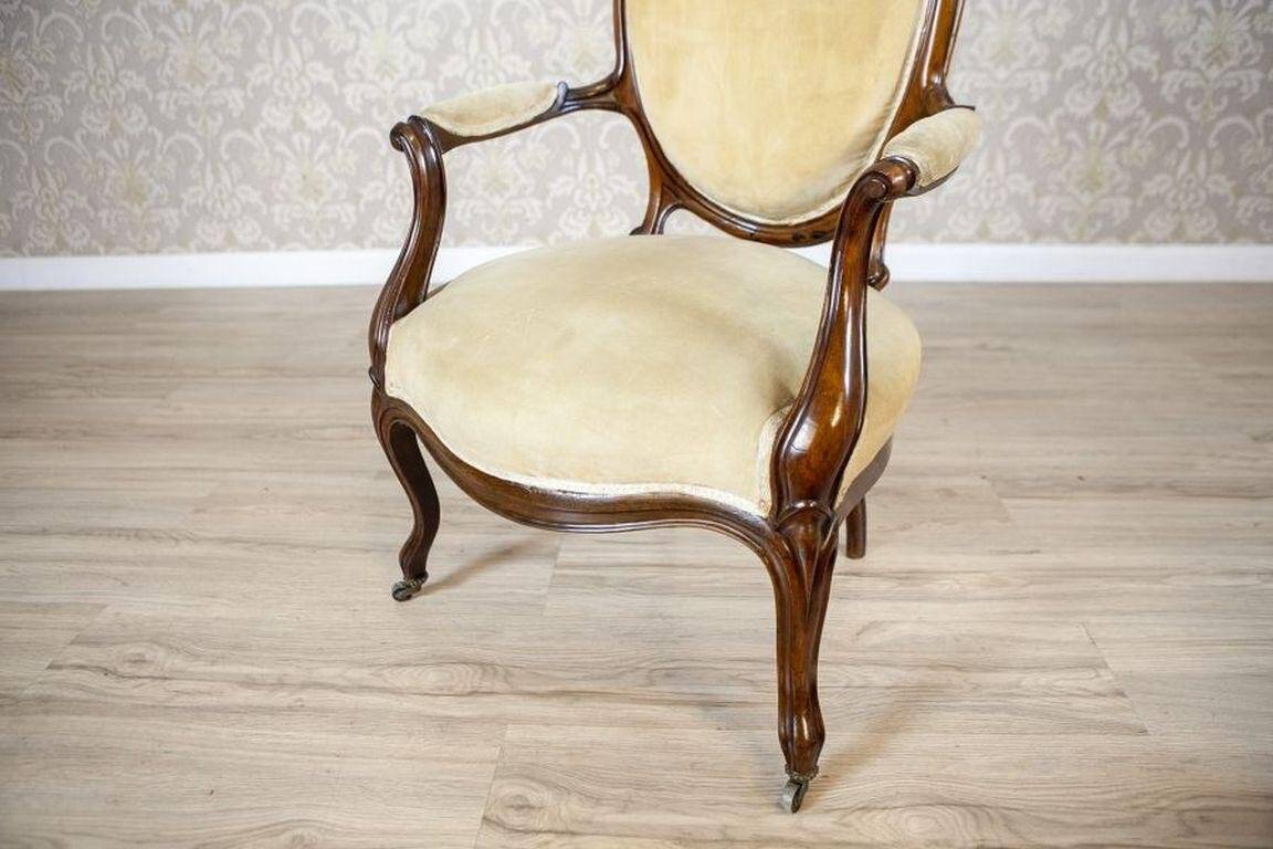 Set of Antique Walnut Chairs in Beige Upholstery, 1890s