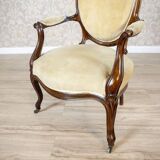 Set of Antique Walnut Chairs in Beige Upholstery, 1890s