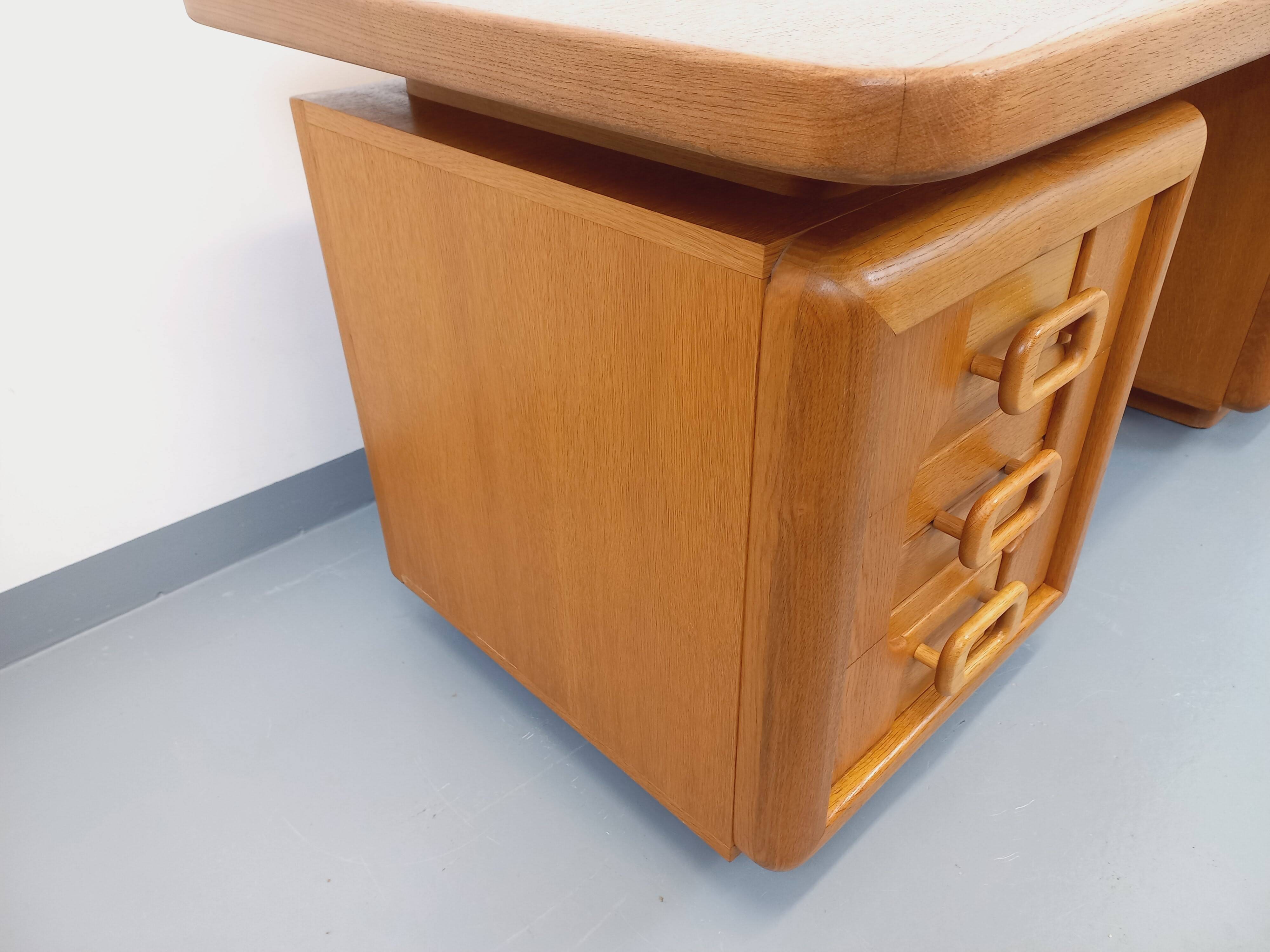 Large vintage double-sided executive desk in oak wood from the 70s
