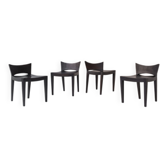 4 chaises de salle à manger modernistes en chêne teinté de France, datant des années 1960