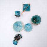 Set of decorative turquoise ceramics "Fond d'Atelier" - N.Lebrun - Belgium 1970s