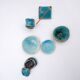Ensemble de céramiques décoratives turquoise « Fond d'Atelier » - N.Lebrun - Belgique années 1970