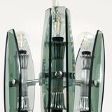 Glass and chrome suspension light in Fontana Arte style by Veca Murano, Italy.