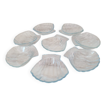8 petites assiettes de présentation / moules en verre transpar