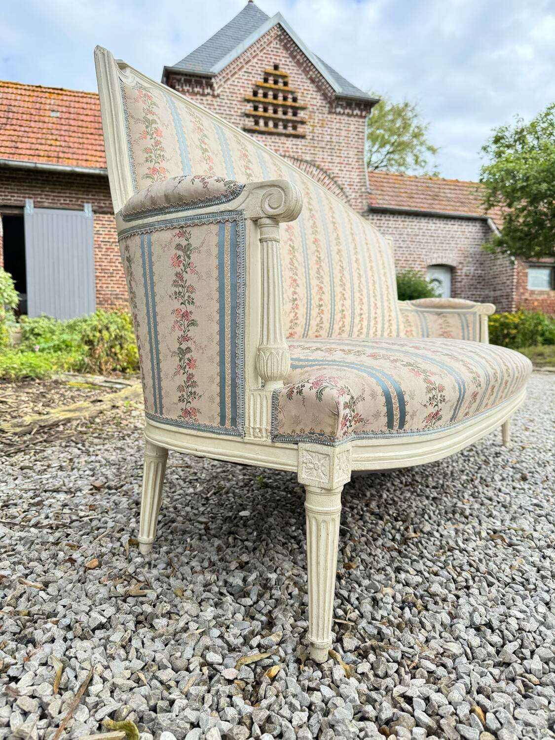 Large Sofa In Painted Wood From Louis XVI XVIII Eme Century