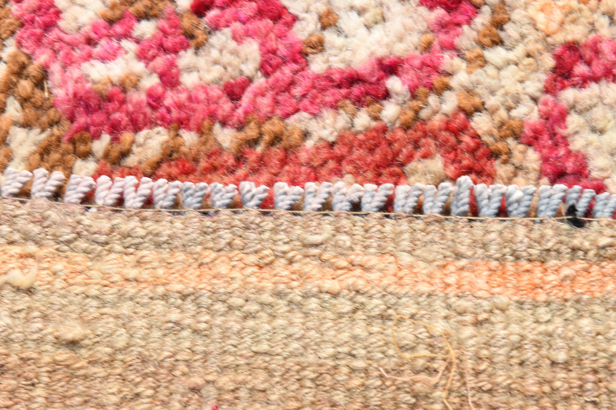 Tapis de Couloir Turc Vintage, Laine Rouge & Beige Géométrique, 83x388 Cm