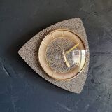 Vintage formica clock silent asymmetrical wall pendulum "Anthracite gold round"