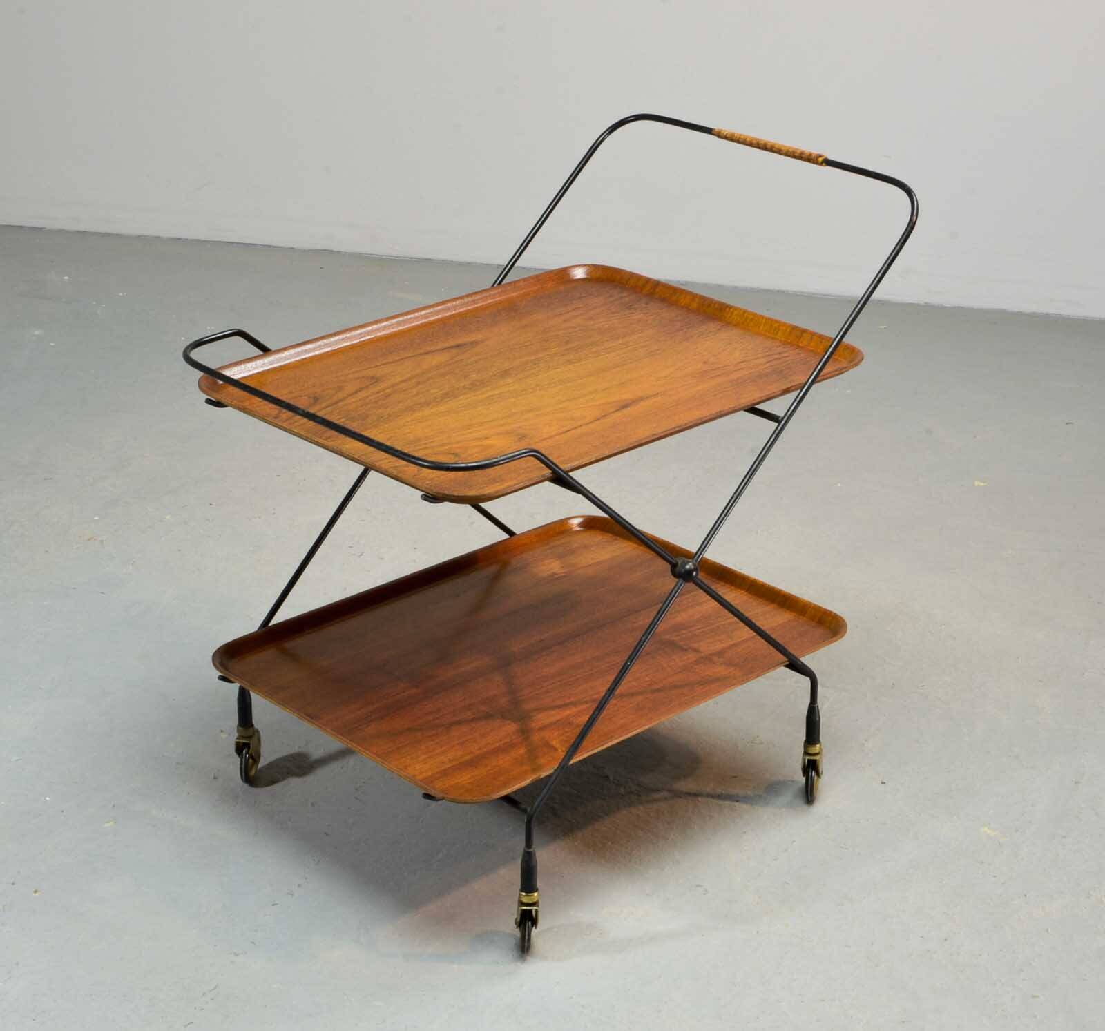 Minimalistic Paul Nagel Teak and Steel Teatrolley. Germany, 1950s