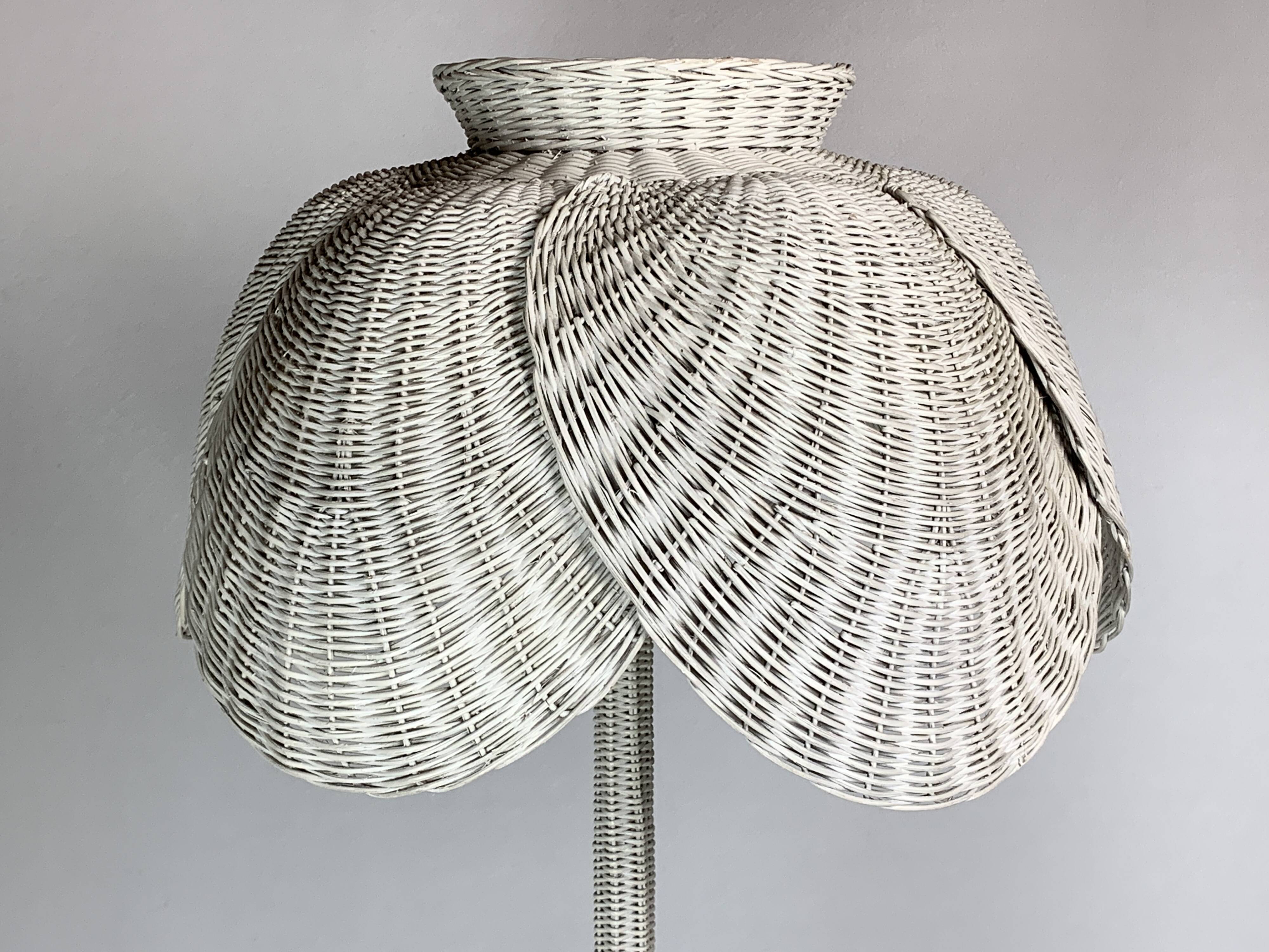 Mid-century French rattan wicker boho floor lamp, 1950s-1960s
