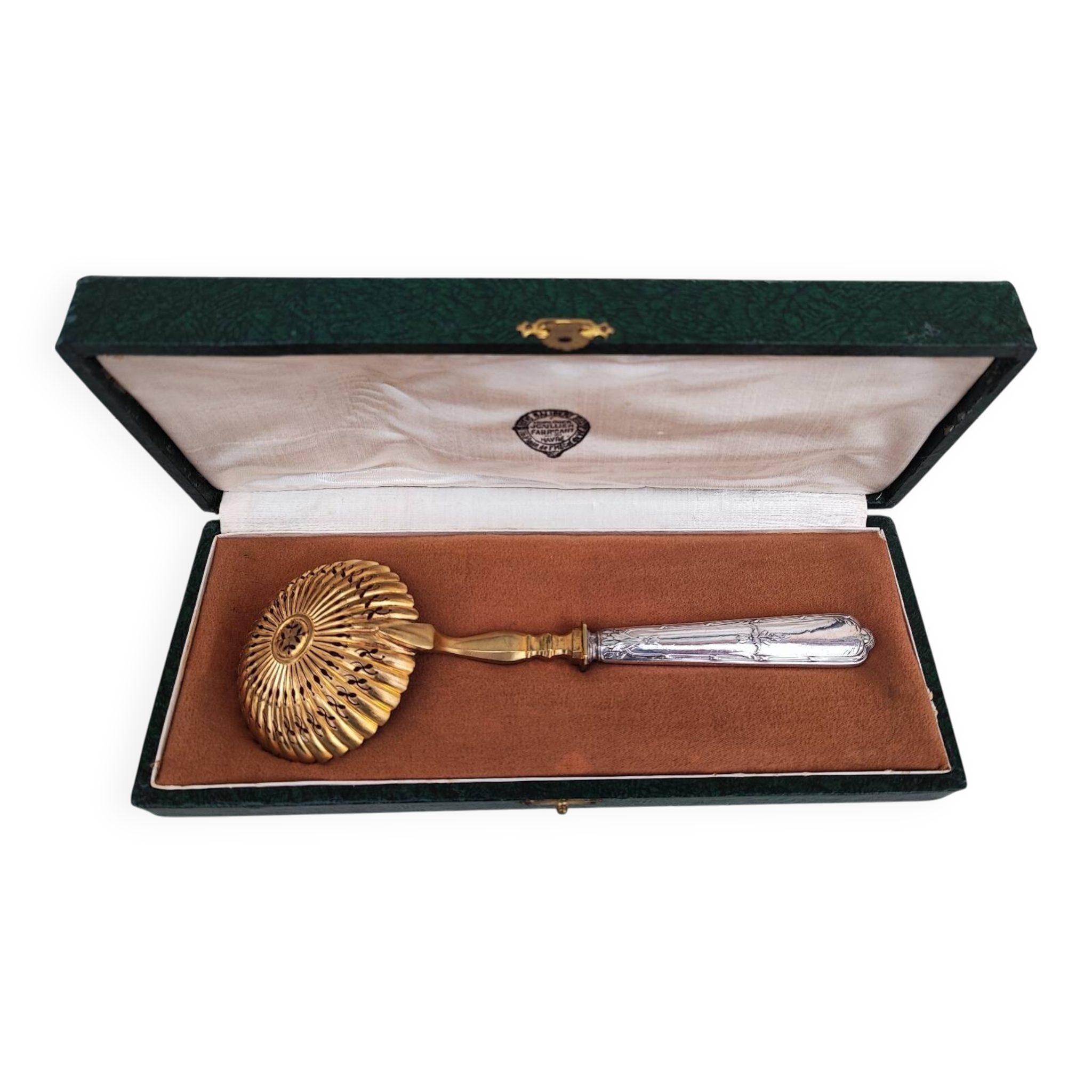 Cuillère à tamiser le sucre en argent et argent doré