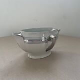 Antique white French porcelain sauce boat M&S with silver trim.