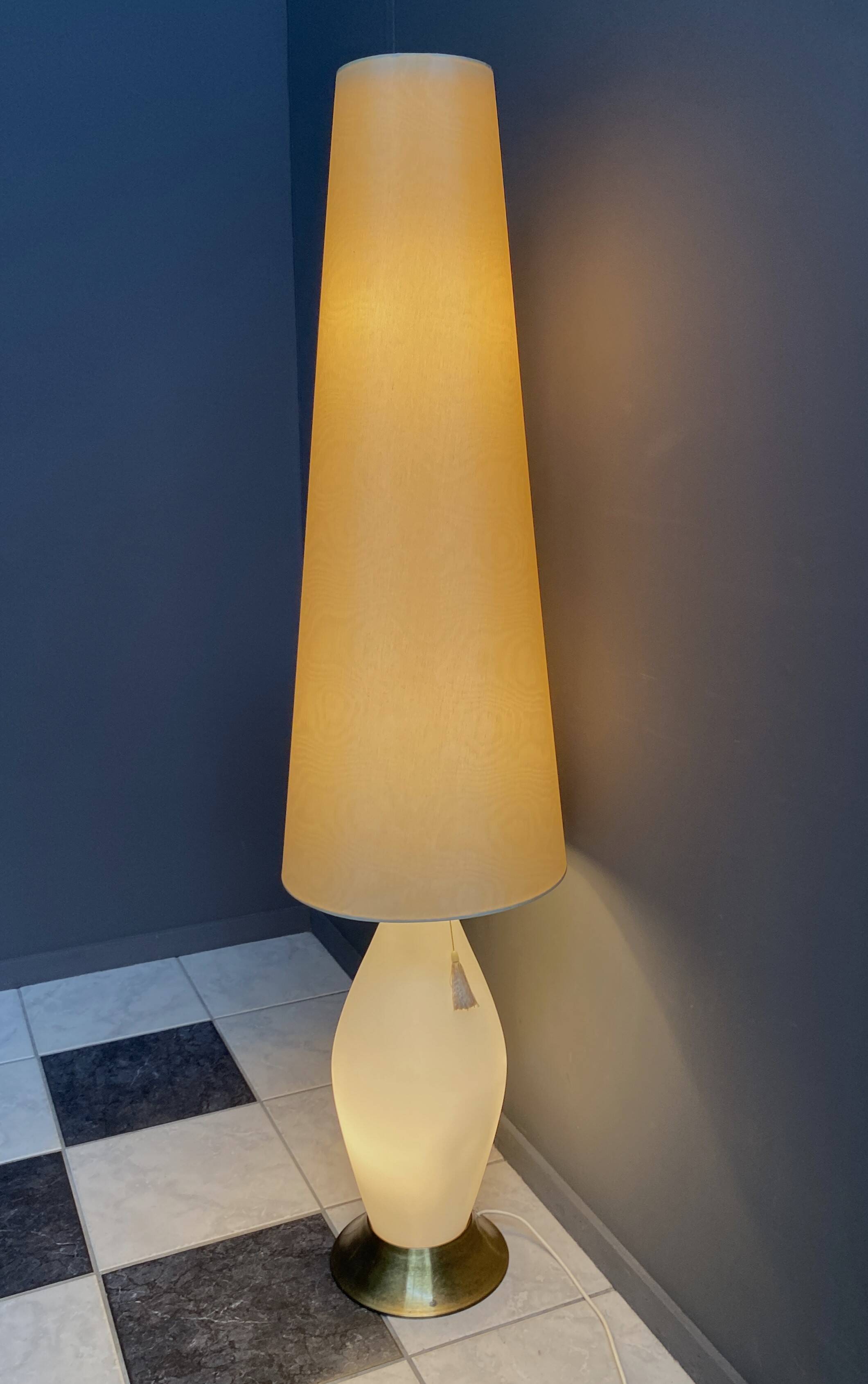 Glass floor lamp with large off-white lampshade, 1960s
