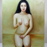 Large vintage oil painting on canvas nude by Miro