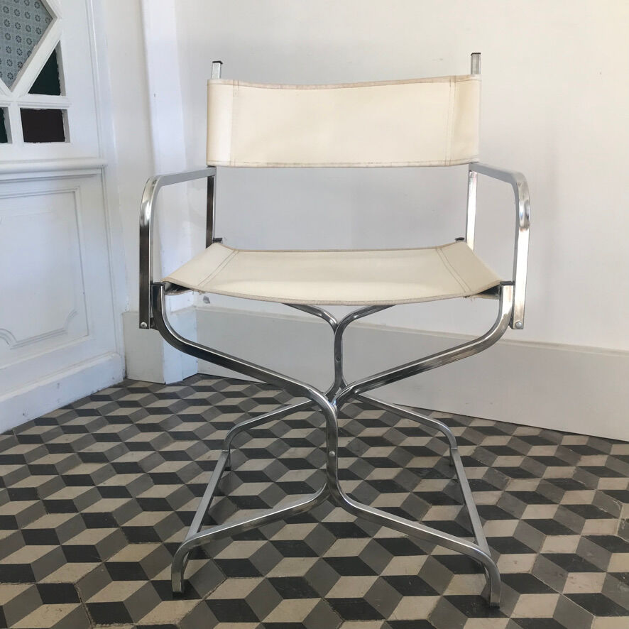 Folding chair chrome metal and imitation leather