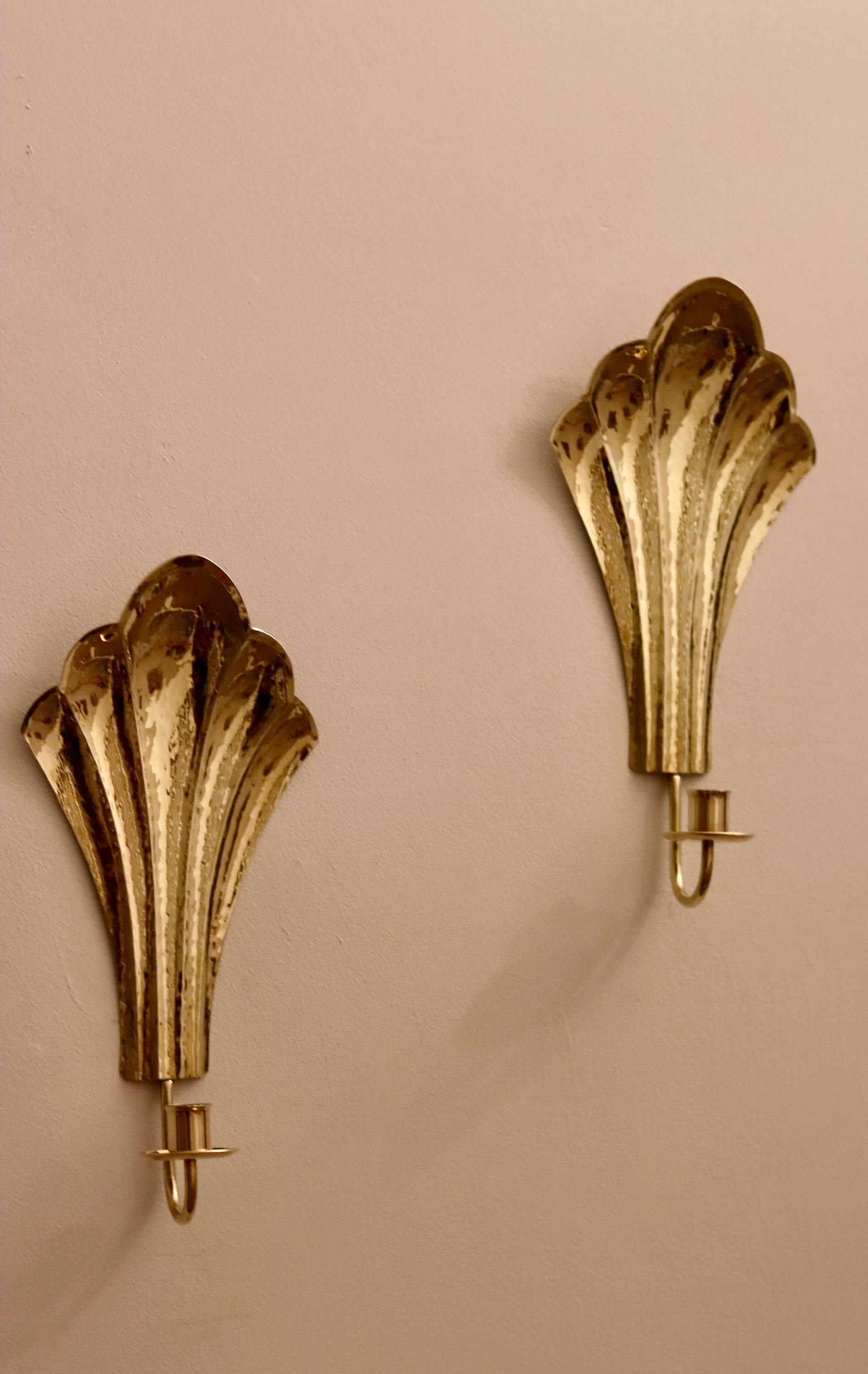 Pair of vintage Swedish brass sconces by Arvika