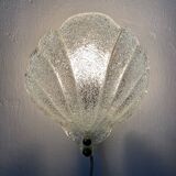Wall light shell in glass and brass, 1970s-80s.