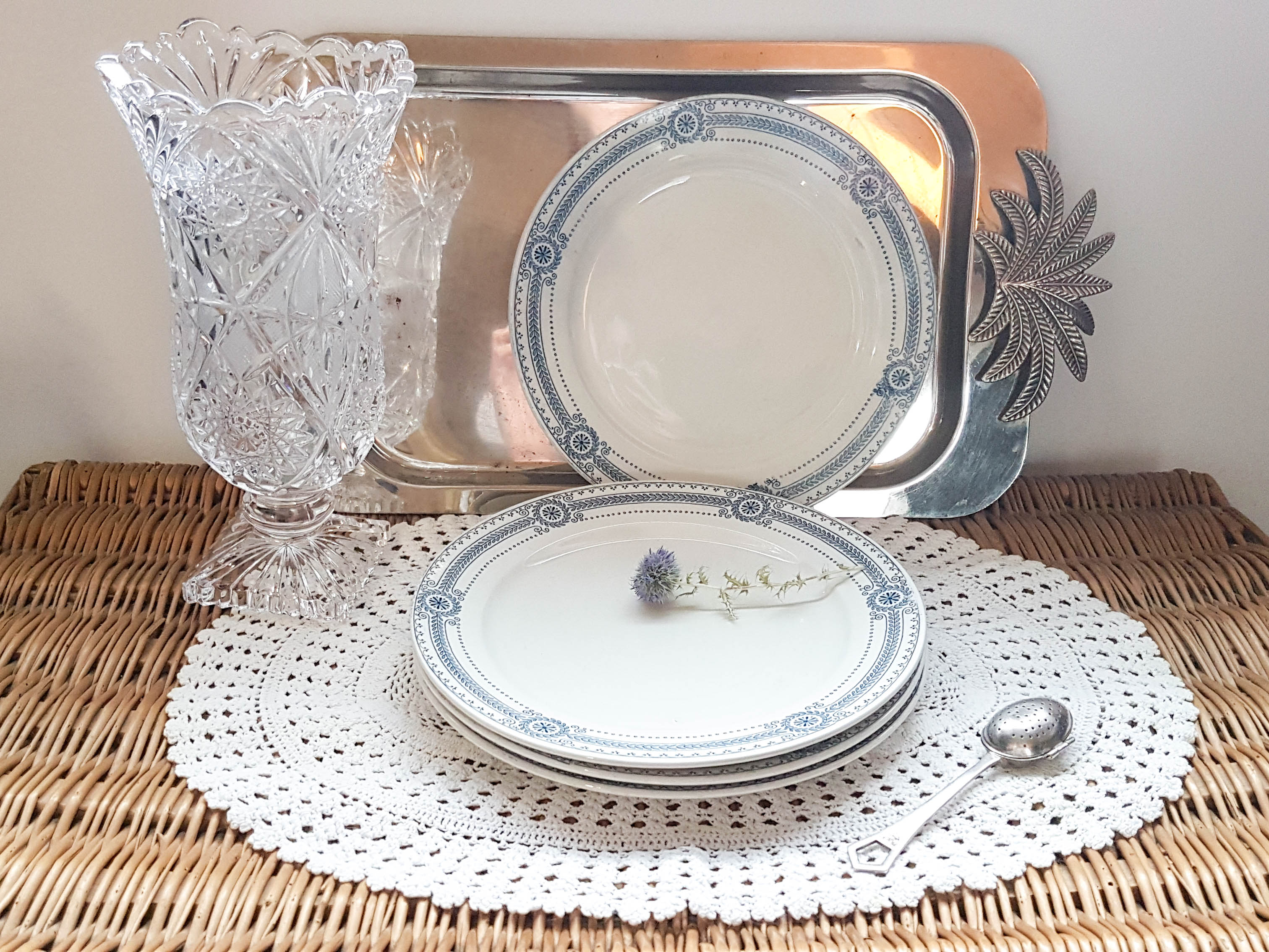 Lot of 4 blue plates "carina" U&C Sarreguemines Terre de Fer