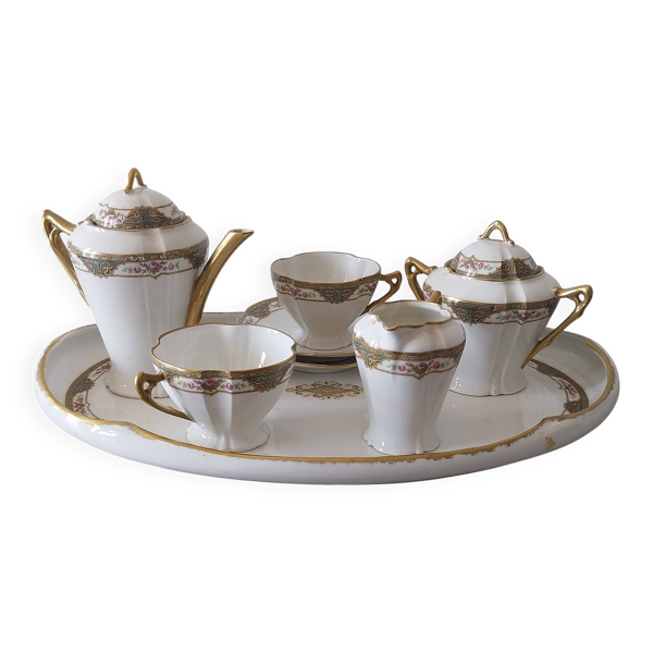 Service à café et thé tête à tête et son plateau en  porcelaine de Limoges