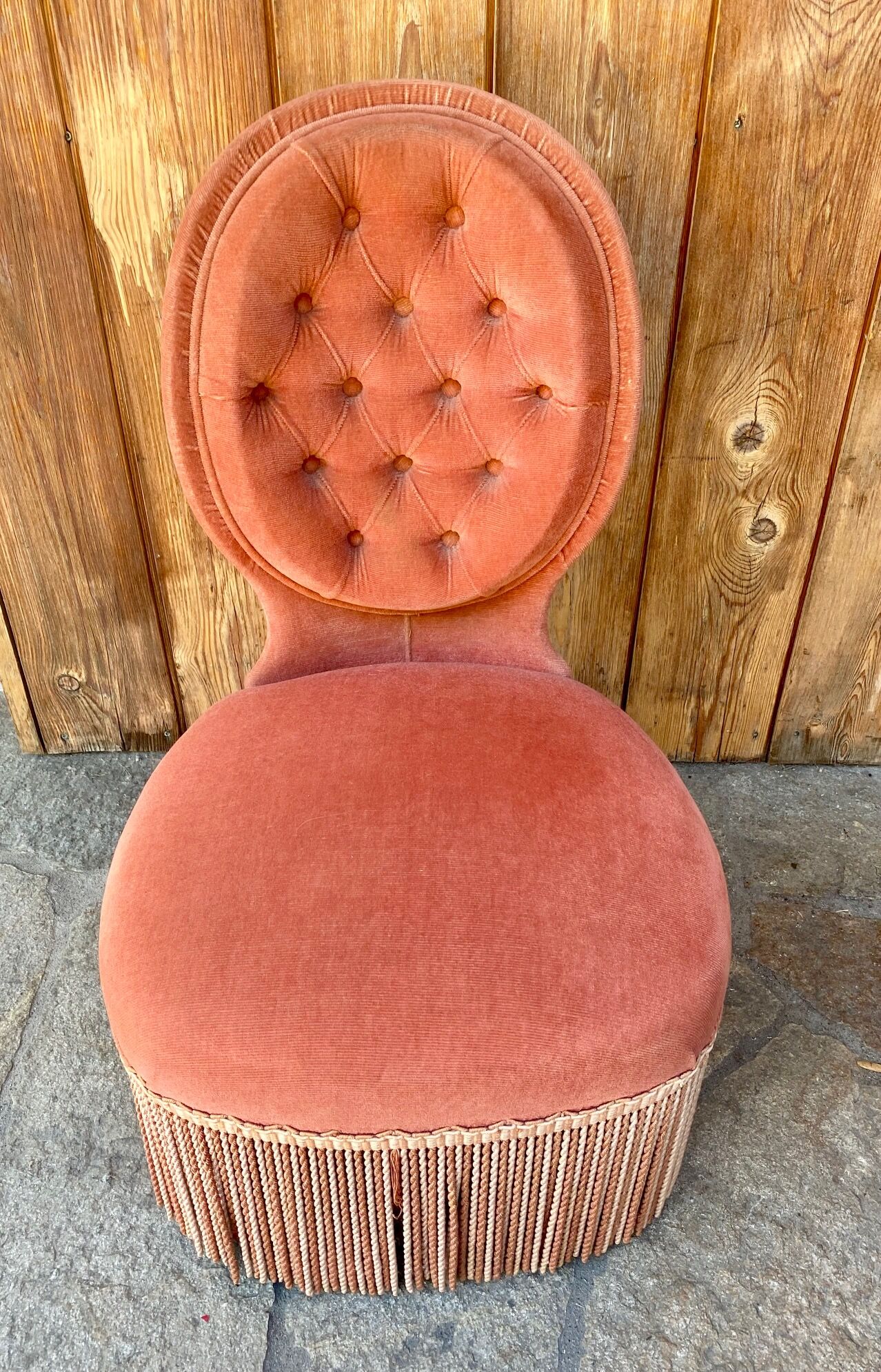 Velvet armchair salmon color upholstered - Napoleon III style