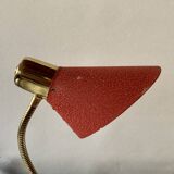 Brass and red painted metal clamp desk lamp - 1950s