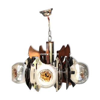 Chandelier mazzega wooden, chrome and glass of murano