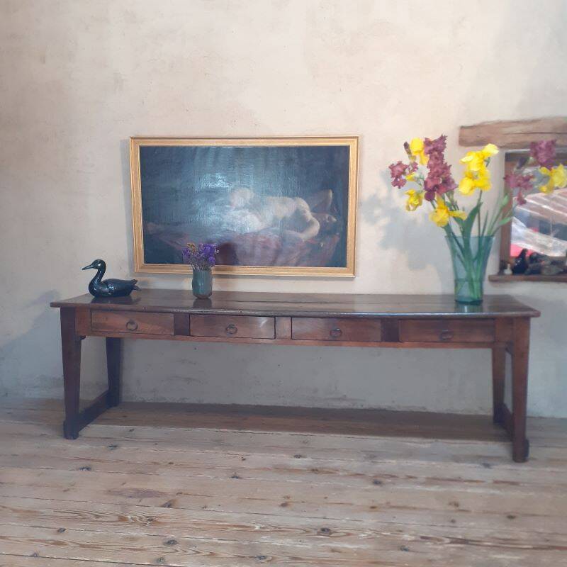Monastery table, community table, 19th-century solid walnut console.
