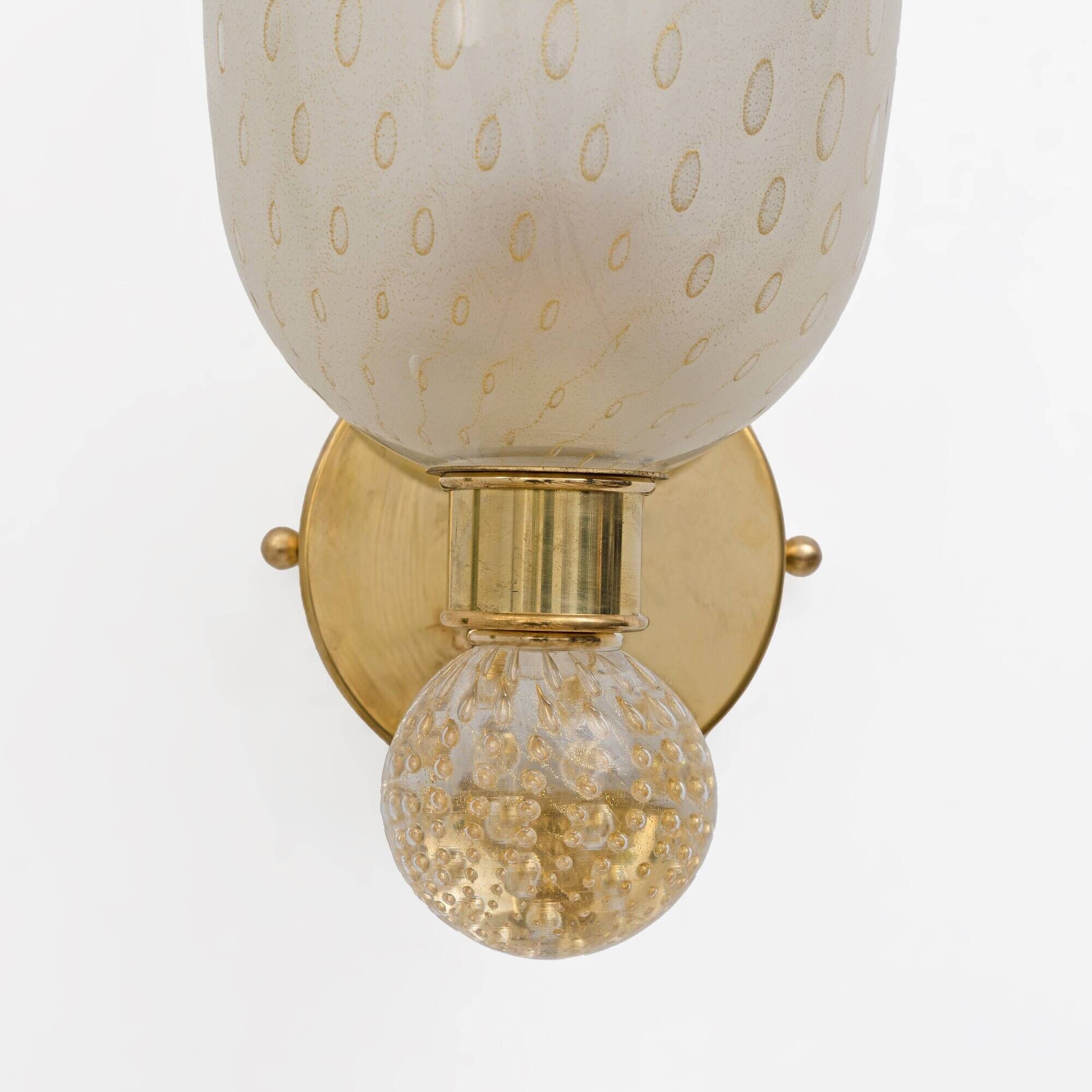 Pair of Murano Pulegoso Glass and Brass Wall Sconces, Italy