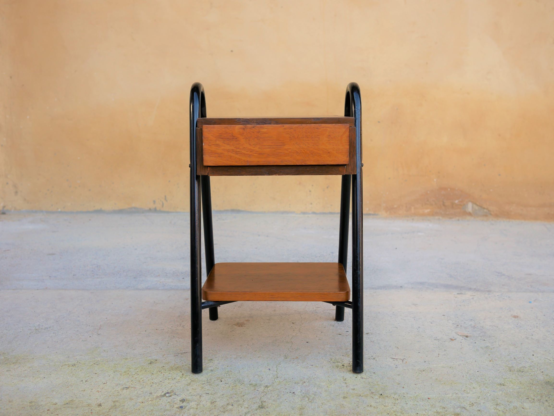 Vintage wooden and metal bedside table